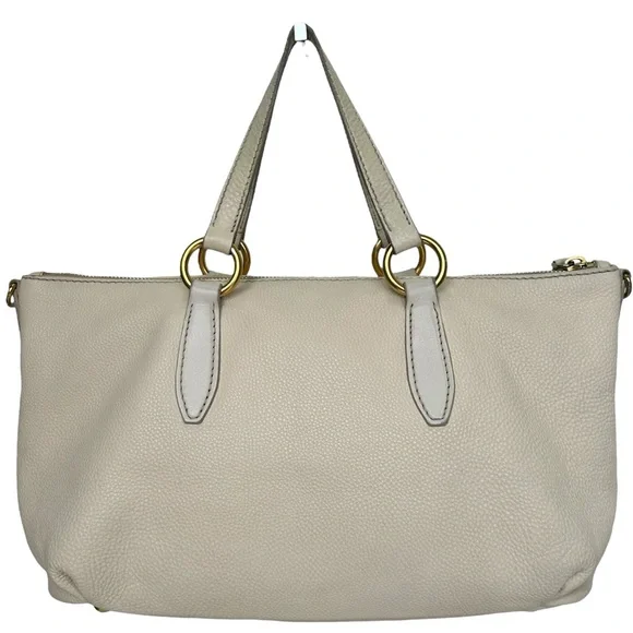 Miu Miu Pebbled Leather Crossbody Shoulder Hand Bag Satchel East West Off White - Picture 9 of 17